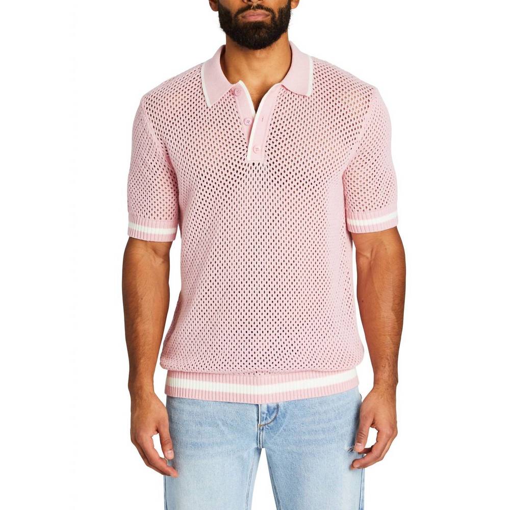NEW SER.O.YA zane crochet polo in pink/white